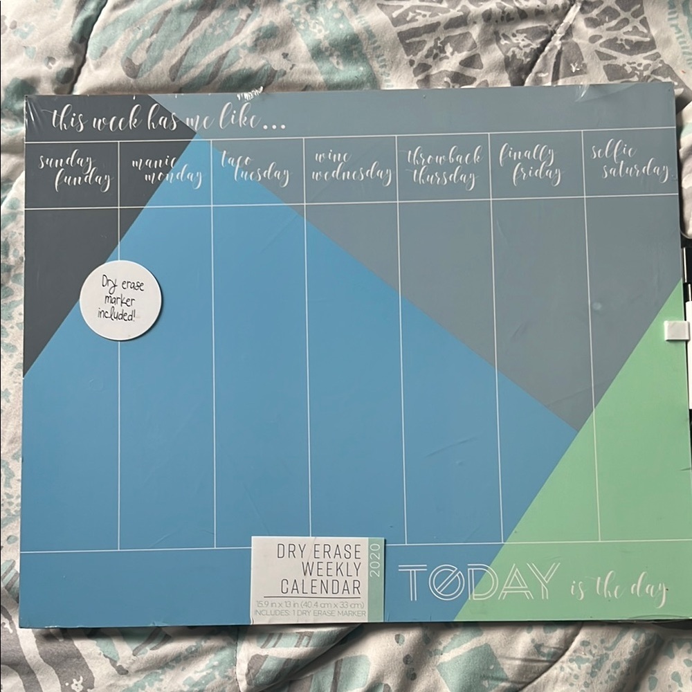 Blue and Gray Dry Erase Weekly Calendar